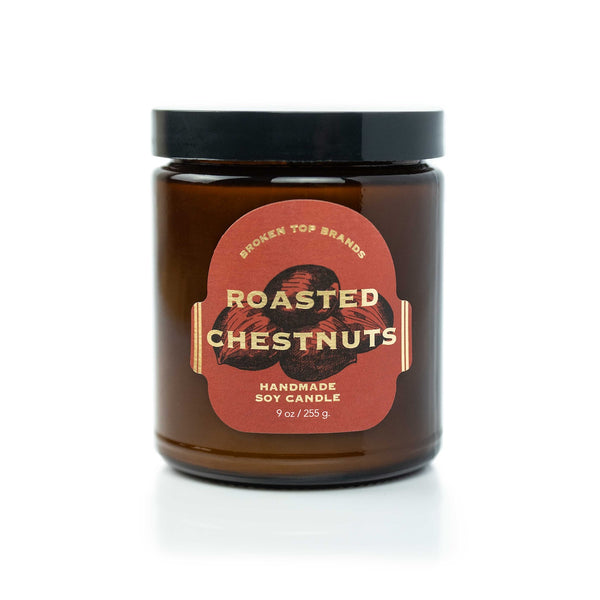 9oz Roasted Chestnuts Soy Candle on white background.