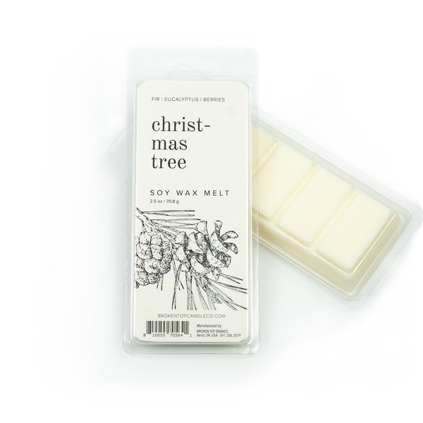 Christmas Tree Soy Wax Melt on white background.