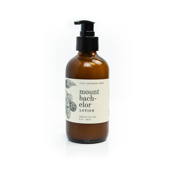 8oz Mount Bachelor Body Lotion on white background.