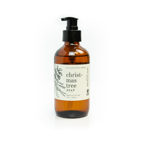 8oz Christmas Tree Liquid Soap on white background.