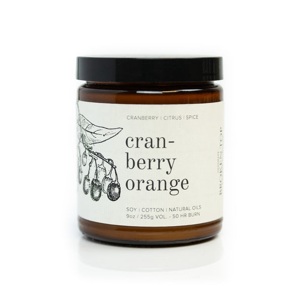 9oz Cranberry Orange Soy Candle on white background.