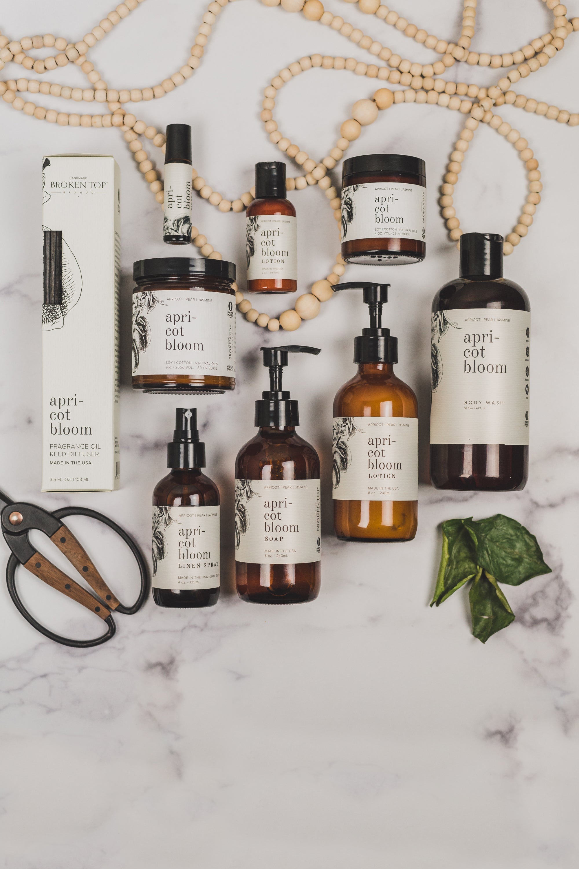 An array of Apricot Bloom products by Broken Top Brands.
