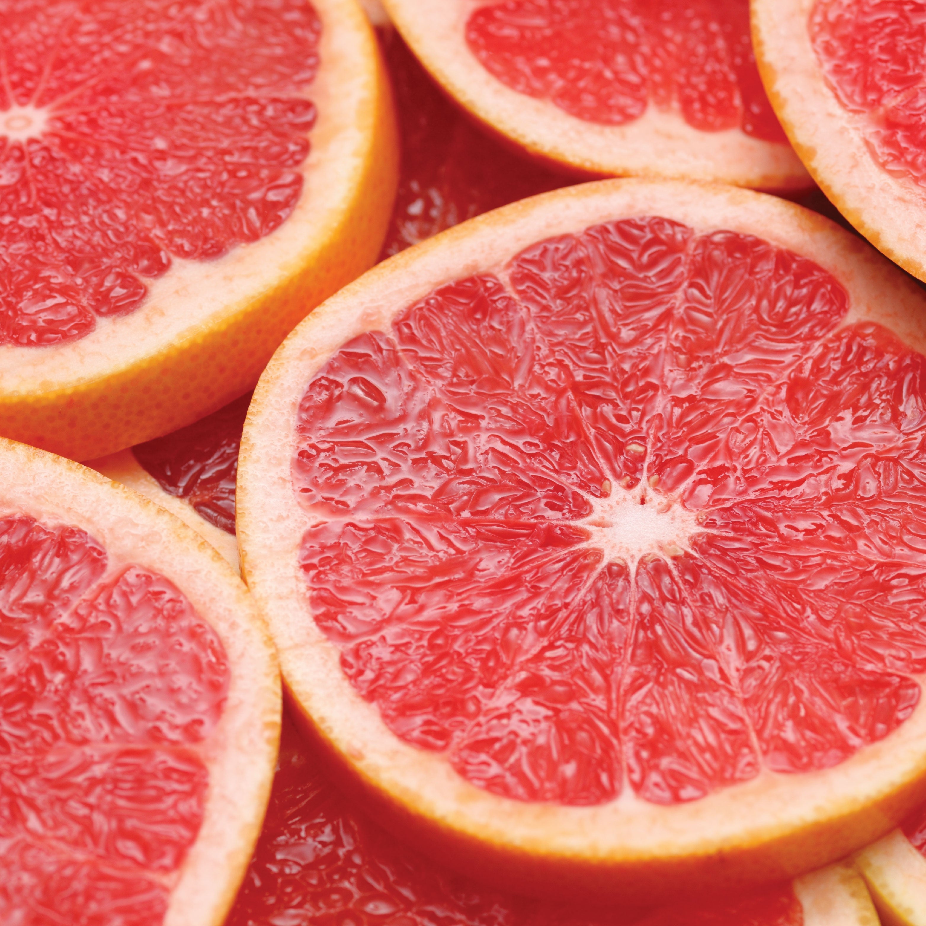 Close up of sliced grapefruit.