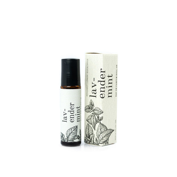 Lavender Mint Roll-On Perfume on white background.