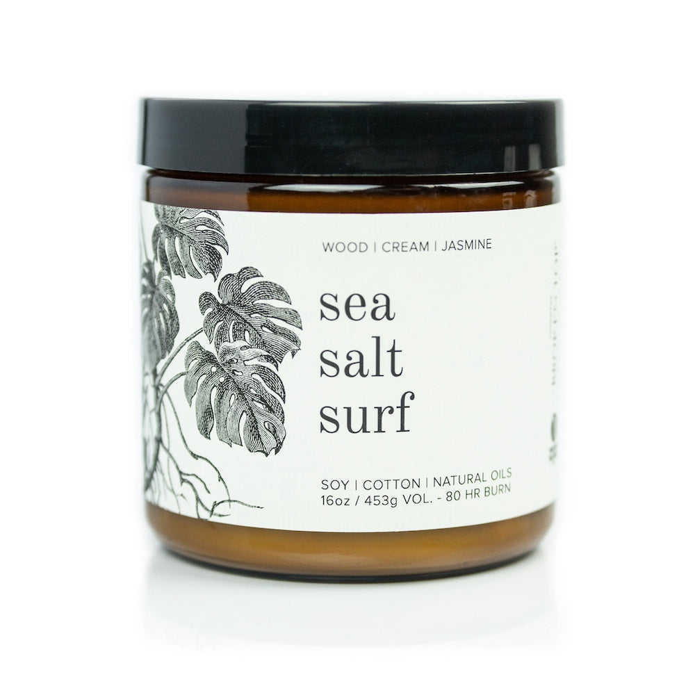 16oz Sea Salt Surf Soy Candle on white background. 