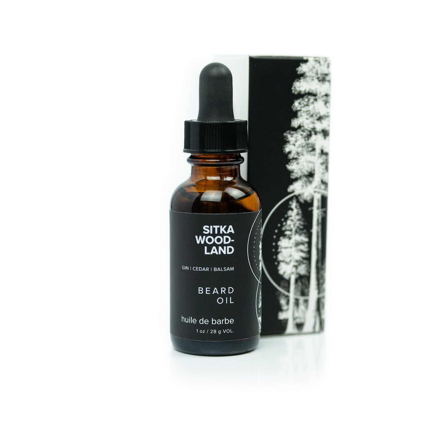 1oz Sitka Woodland Beard Oil on white background. 