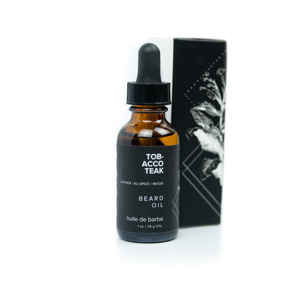 1oz Tobacco Teak Beard Oil on white background. 