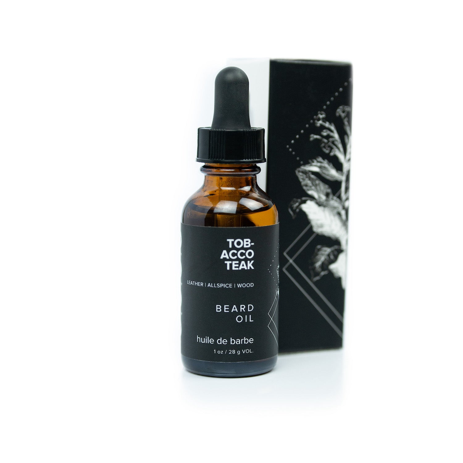 1oz Tobacco Teak Beard Oil on white background. 