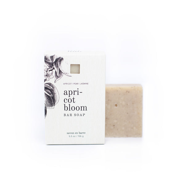 Apricot Bloom Bar Soap on white background. 