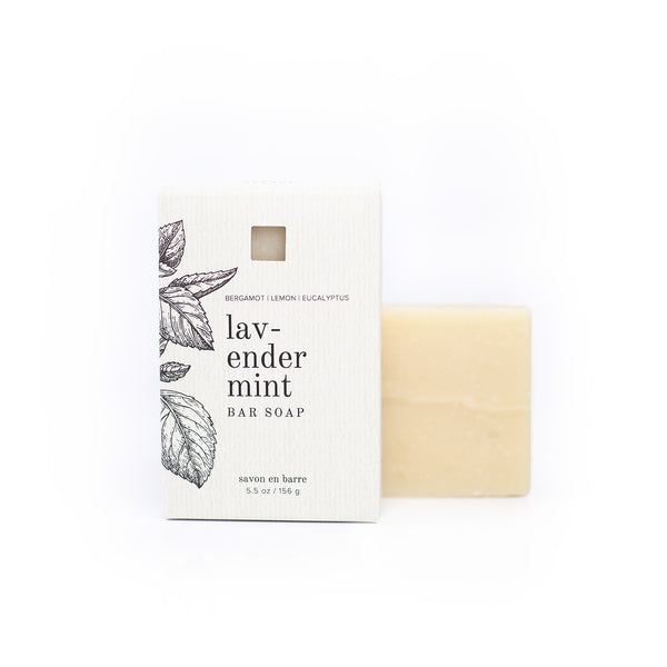 Lavender Mint Bar Soap on white background. 