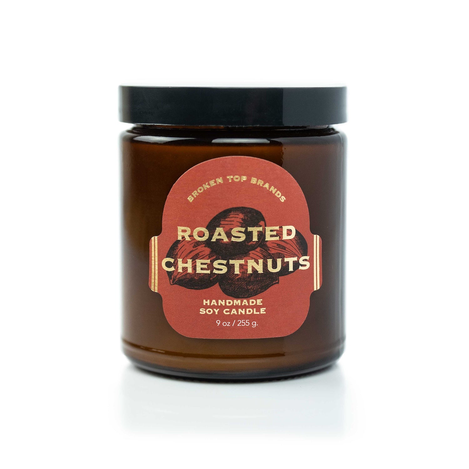 9oz Roasted Chestnuts Soy Candle on white background.
