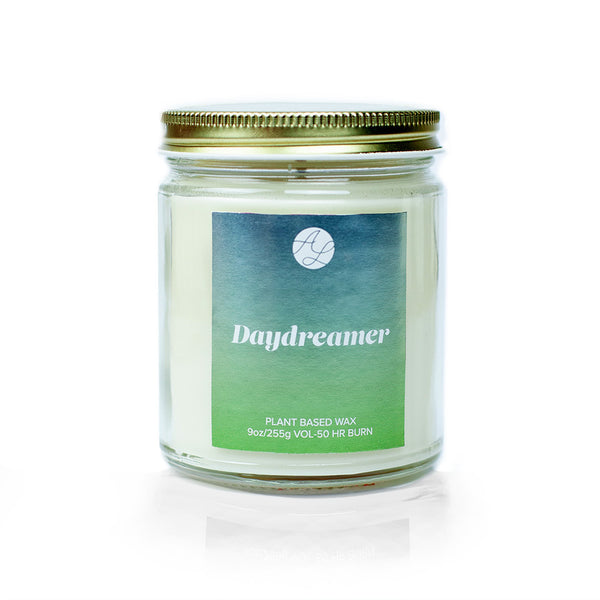 9oz Austy Lou Daydreamer Soy Candle on white background. 