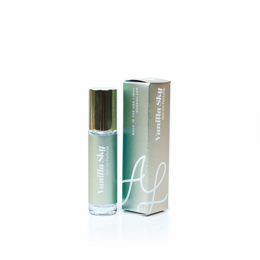Austy Lou Vanilla Sky Roll-On-Perfume on white background. 