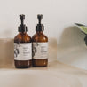 Apricot Bloom 8oz Liquid Soap and 8oz Apricot Bloom Body Lotion on a countertop.