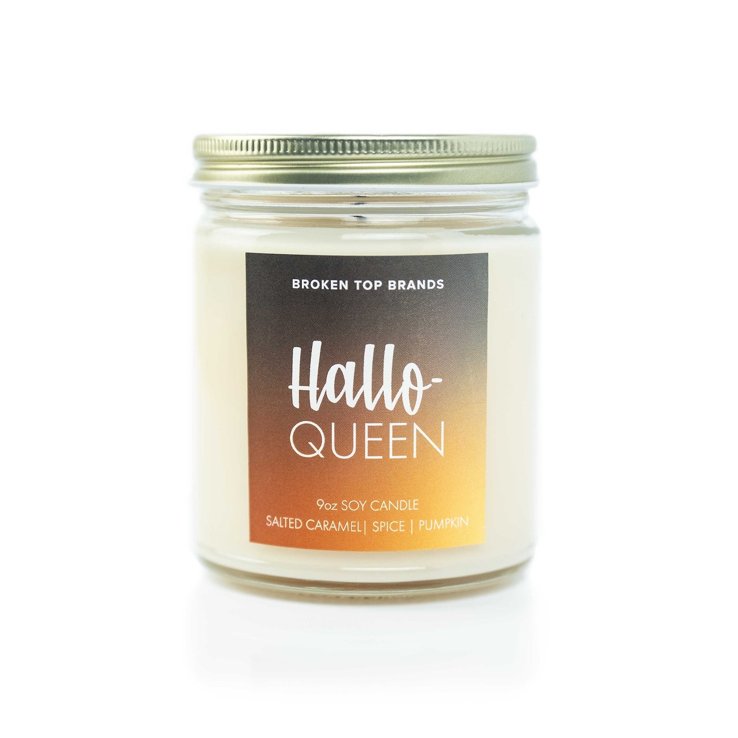 9oz 'Hallo-Queen' Soy Candle on white background. 
