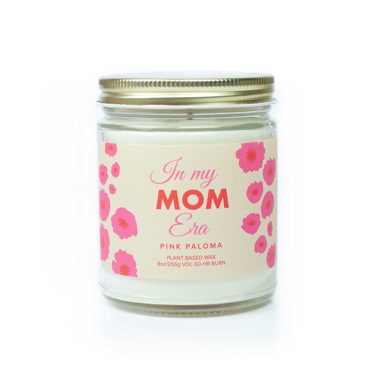 'In My Mom Era' 9oz Soy Candle on white background. 