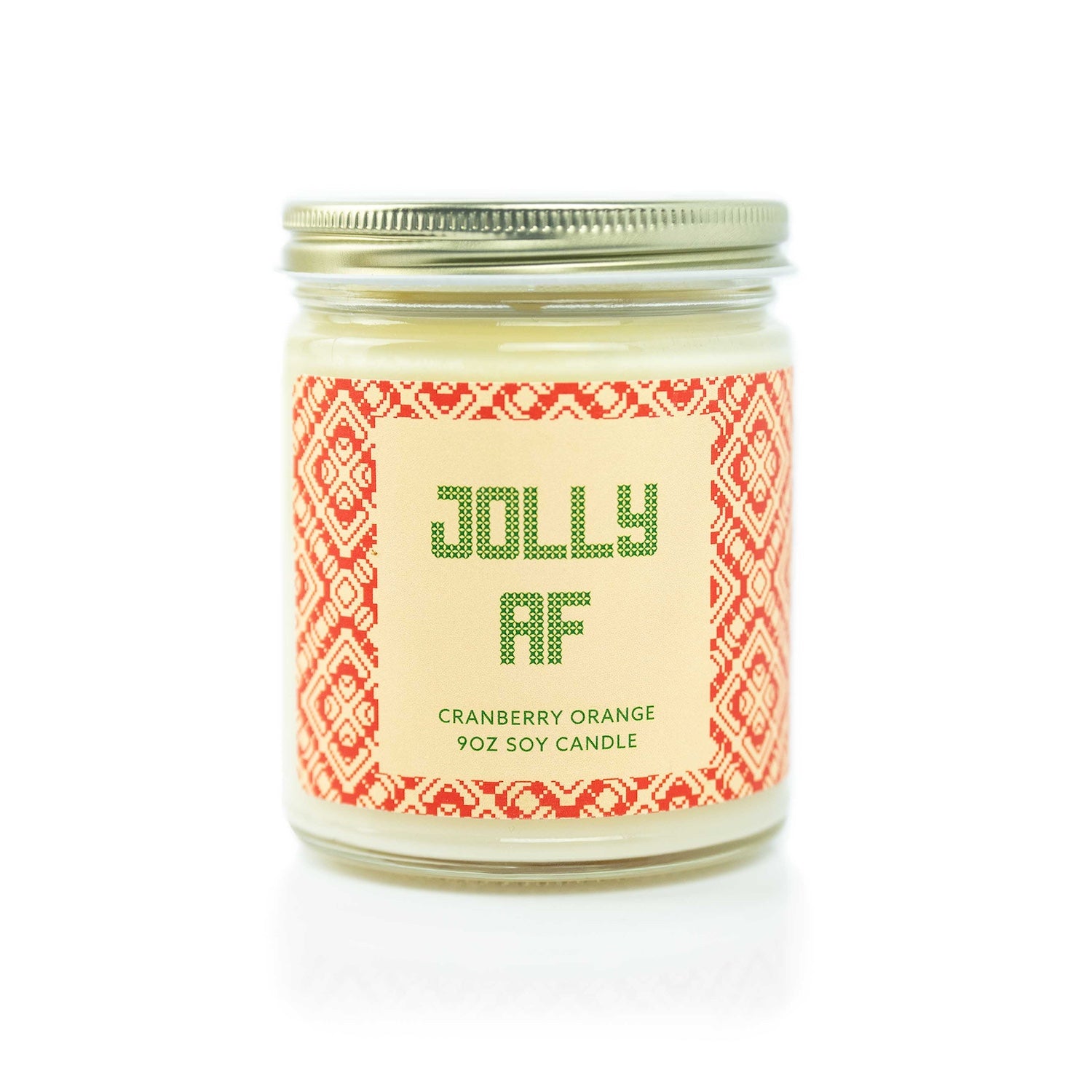 'Jolly AF' 9oz Soy Candle on white background.
