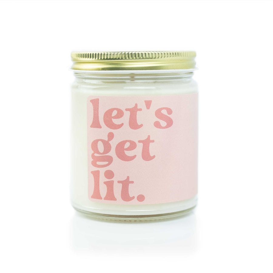 9oz 'Let's Get Lit' Soy Candle on white background. 