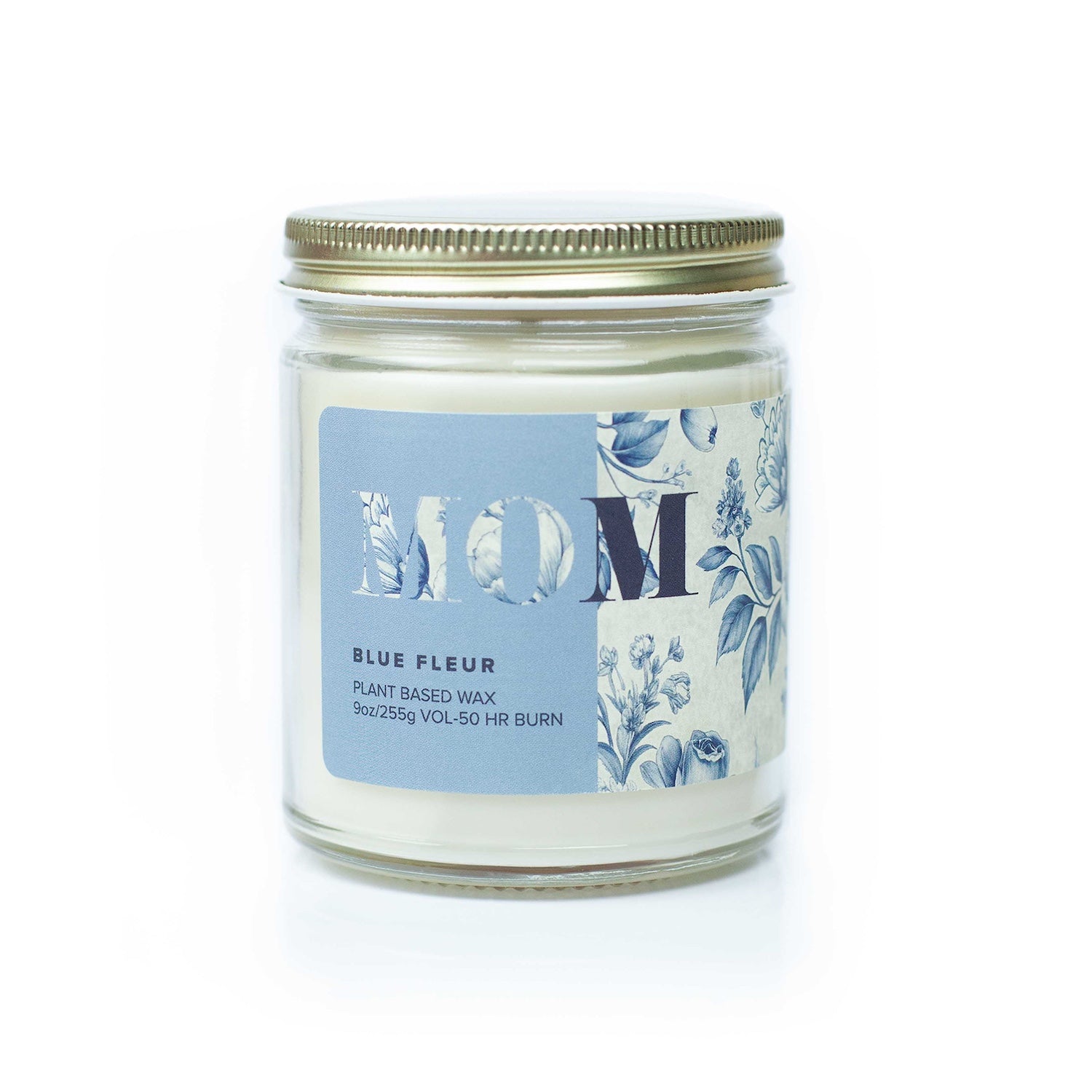'Mom' 9oz Soy Candle on white background. 