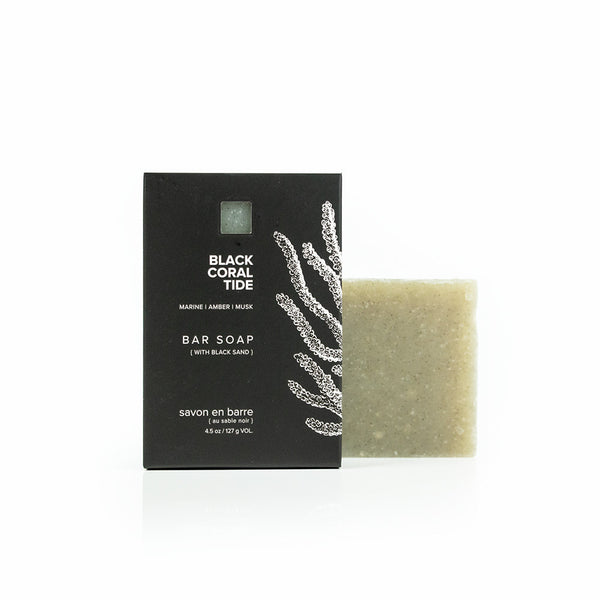 Black Coral Tide Bar Soap on white background. 