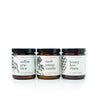 9oz Coffee Arabic, Cardamom Vanilla, and Honey Horchata Soy Candles on white background. 