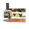 Paradise Perfume next to scent note images of mandarin, bergamot, and white cedar. 