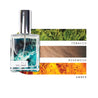 Del Mar Perfume next to scent note images of tobacco, rosewood, and amber. 