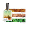 Sedona Perfume next to scent note images of bourbon, cedar, and patchouli. 