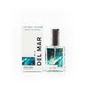 Del Mar Perfume bottle and box on white background. 