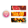 Citrus Crush Scent Sampler next to images of grapefruit, orange & tangerine. 