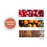 Cranberry Orange Scent Sample next to scent note images of cranberry, citrus, and spice. 