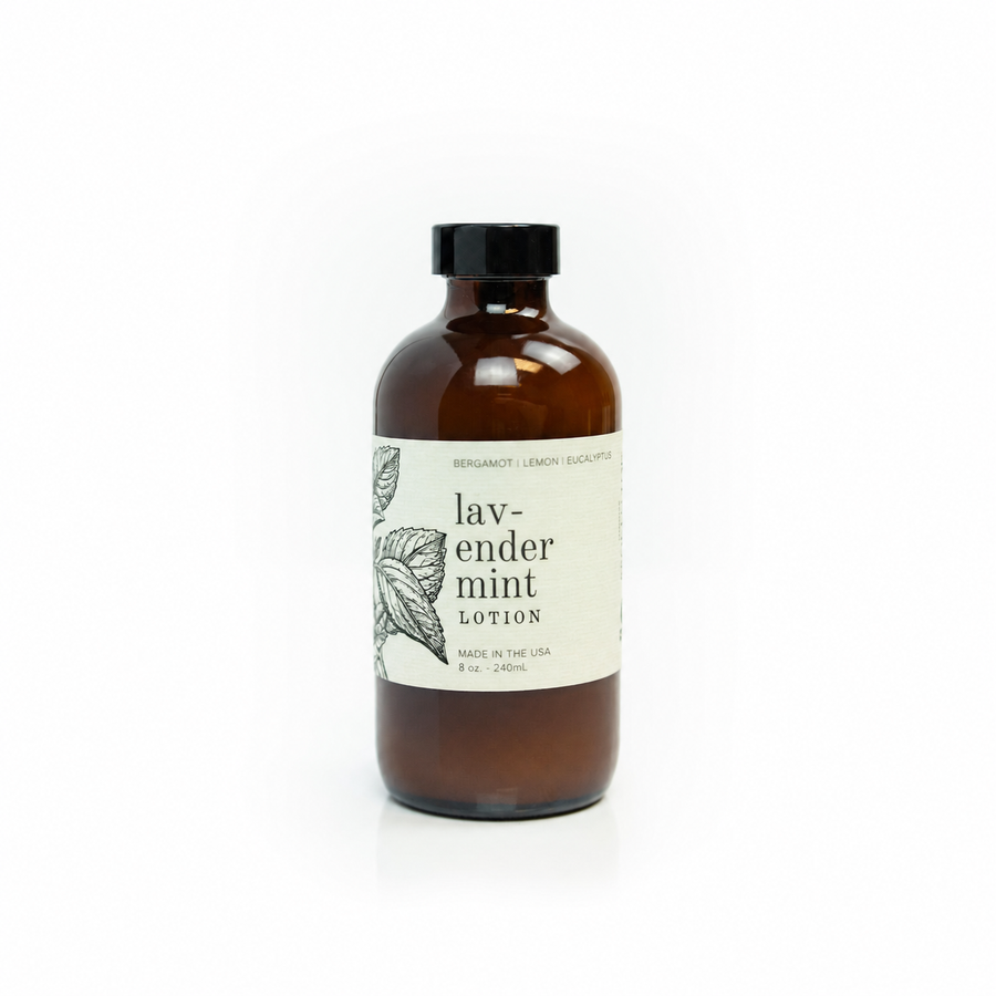 8oz Lavender Mint Body Lotion on white background.