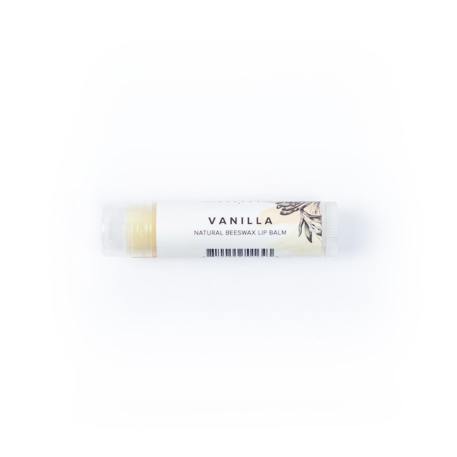 Vanilla Lip Balm on white background. 