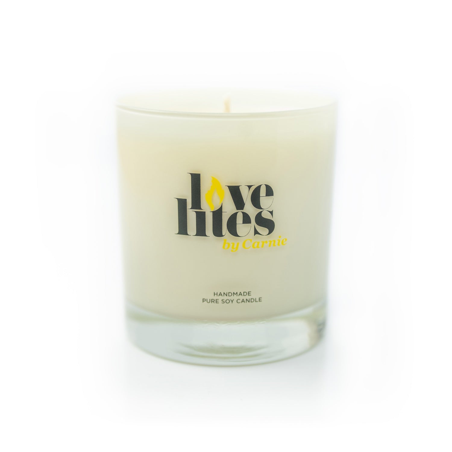 Love Lites by Carnie 11oz Soy Candle on white background. 