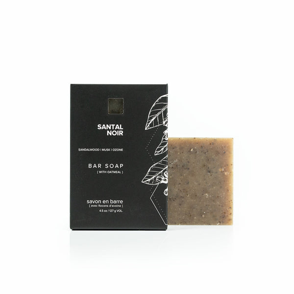 Santal Noir Bar Soap on white background. 