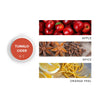 Tumalo Cider Scent Sampler next to scent note images of apple, spice, and orange peel. 