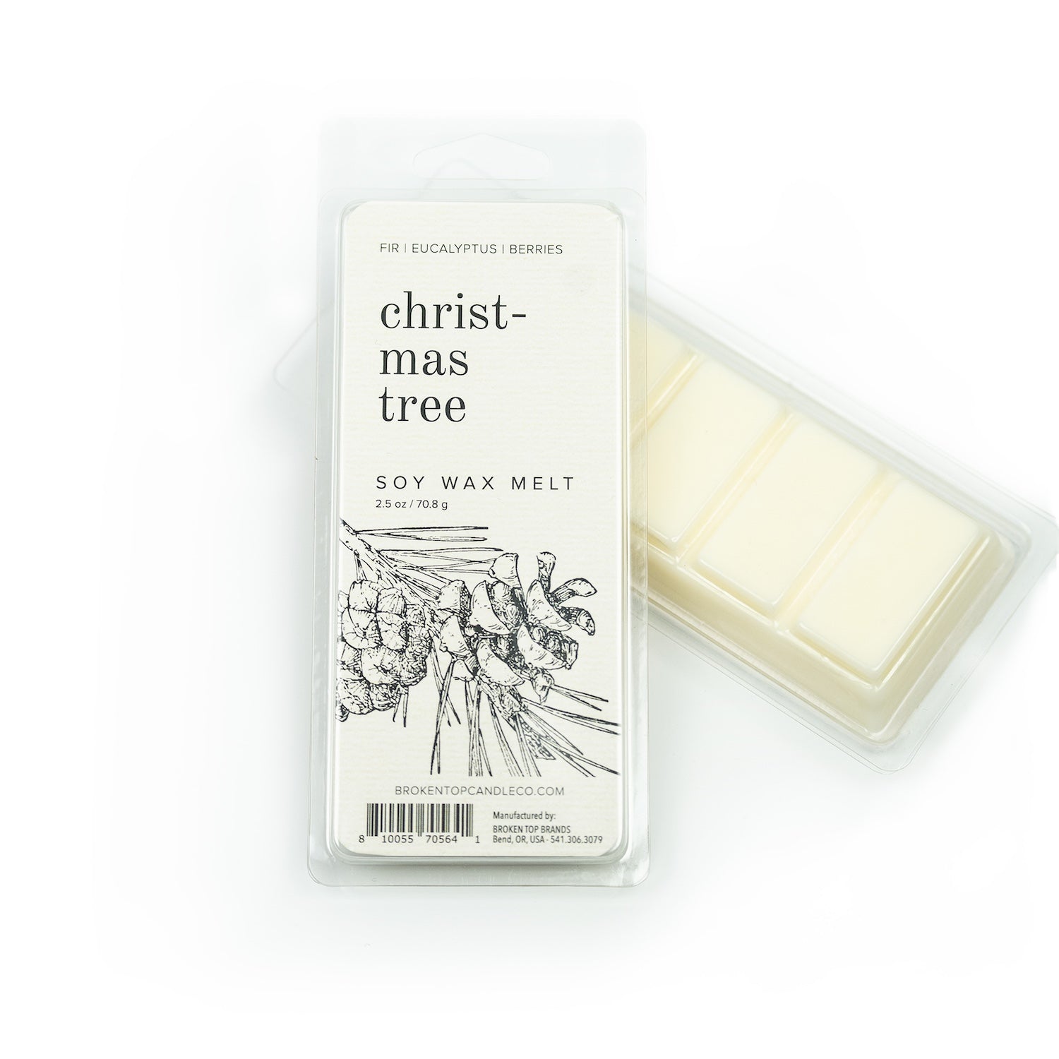 Christmas Tree Soy Wax Melt on white background. 