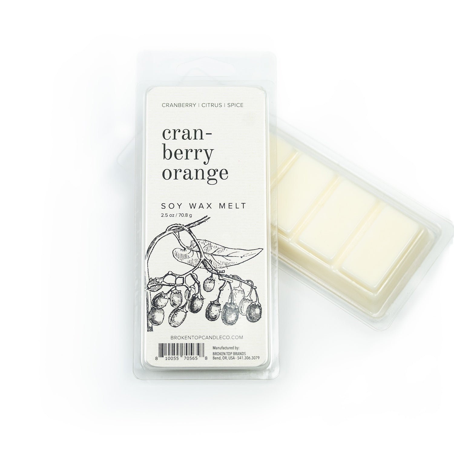 Cranberry Orange Soy Wax Melt on white background. 