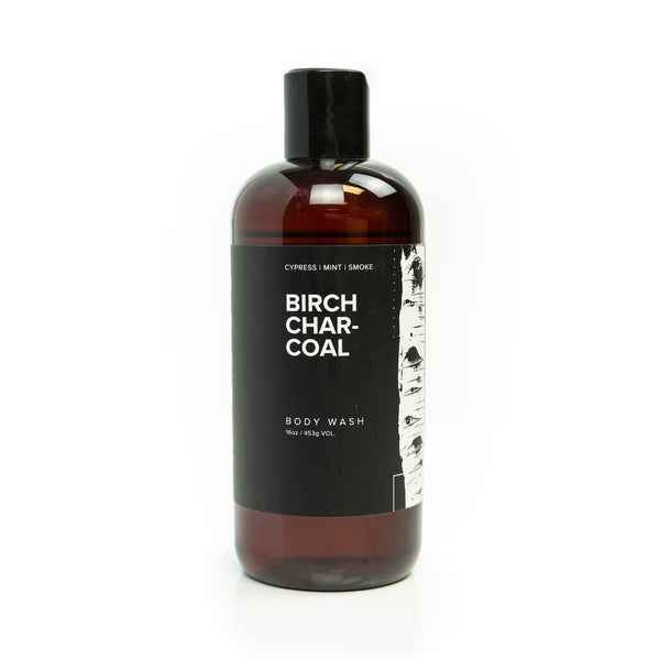 16oz Birch Charcoal Body Wash on white background. 