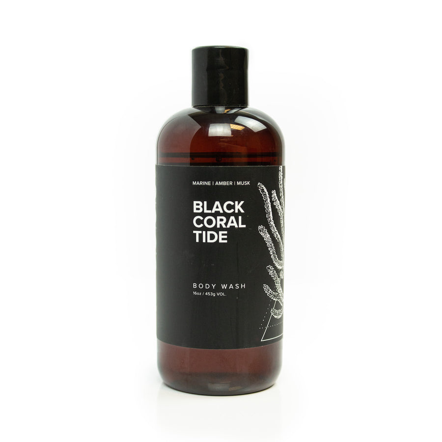 16oz Black Coral Tide Body Wash on white background. 