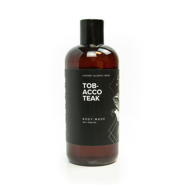 16oz Tobacco Teak Body Wash on white background. 