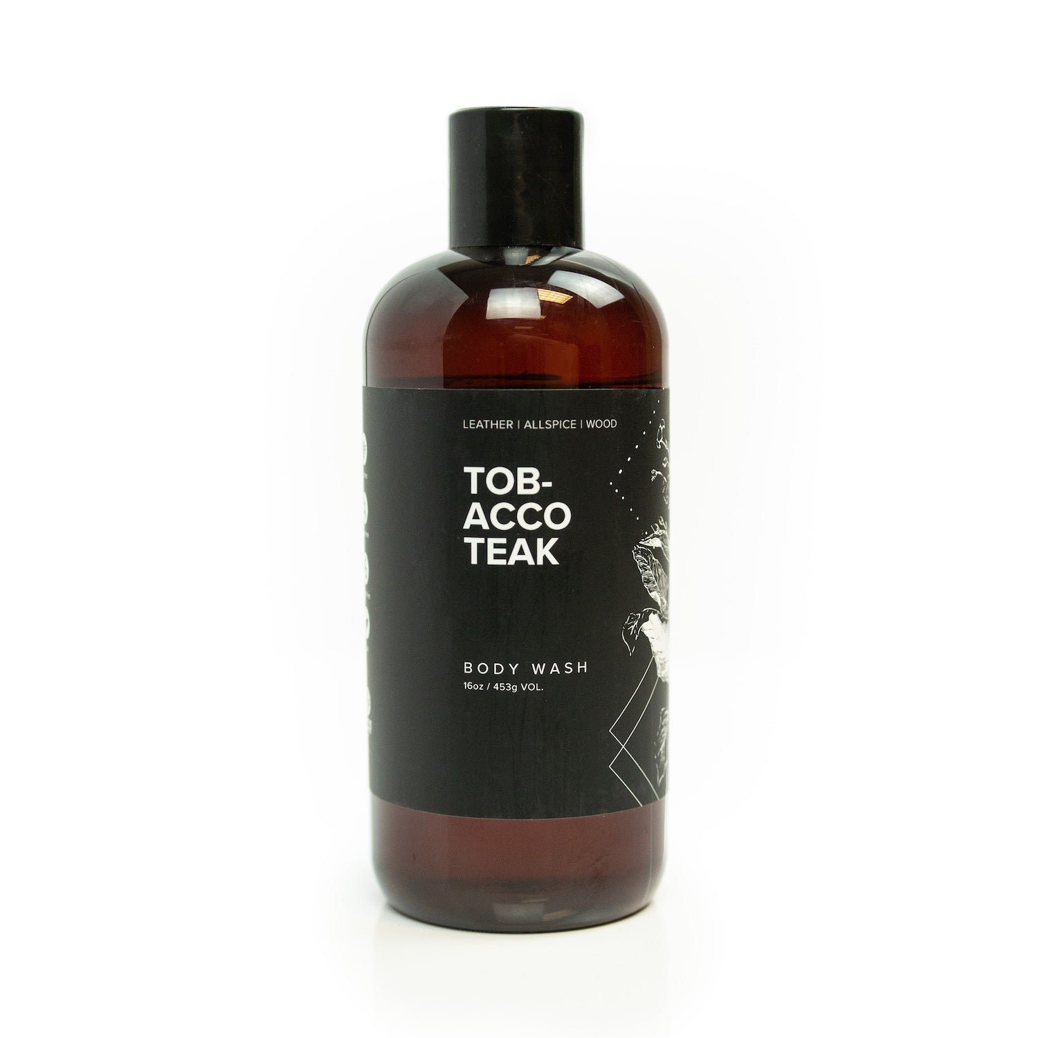 16oz Tobacco Teak Body Wash on white background. 