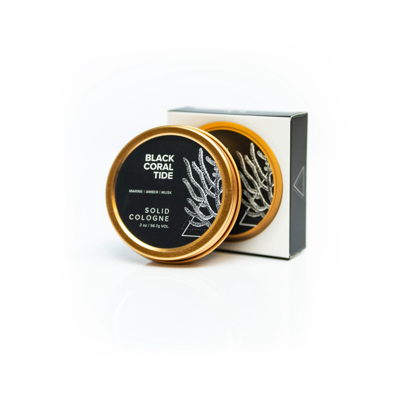 Black Coral Tide Solid Cologne on white background. 