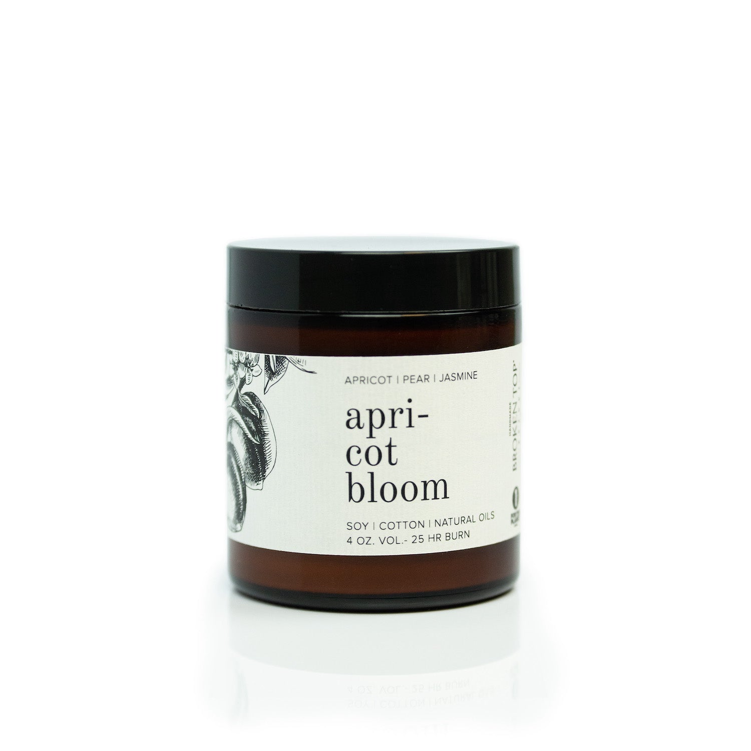 4oz Apricot Bloom Soy Candle on white background.
