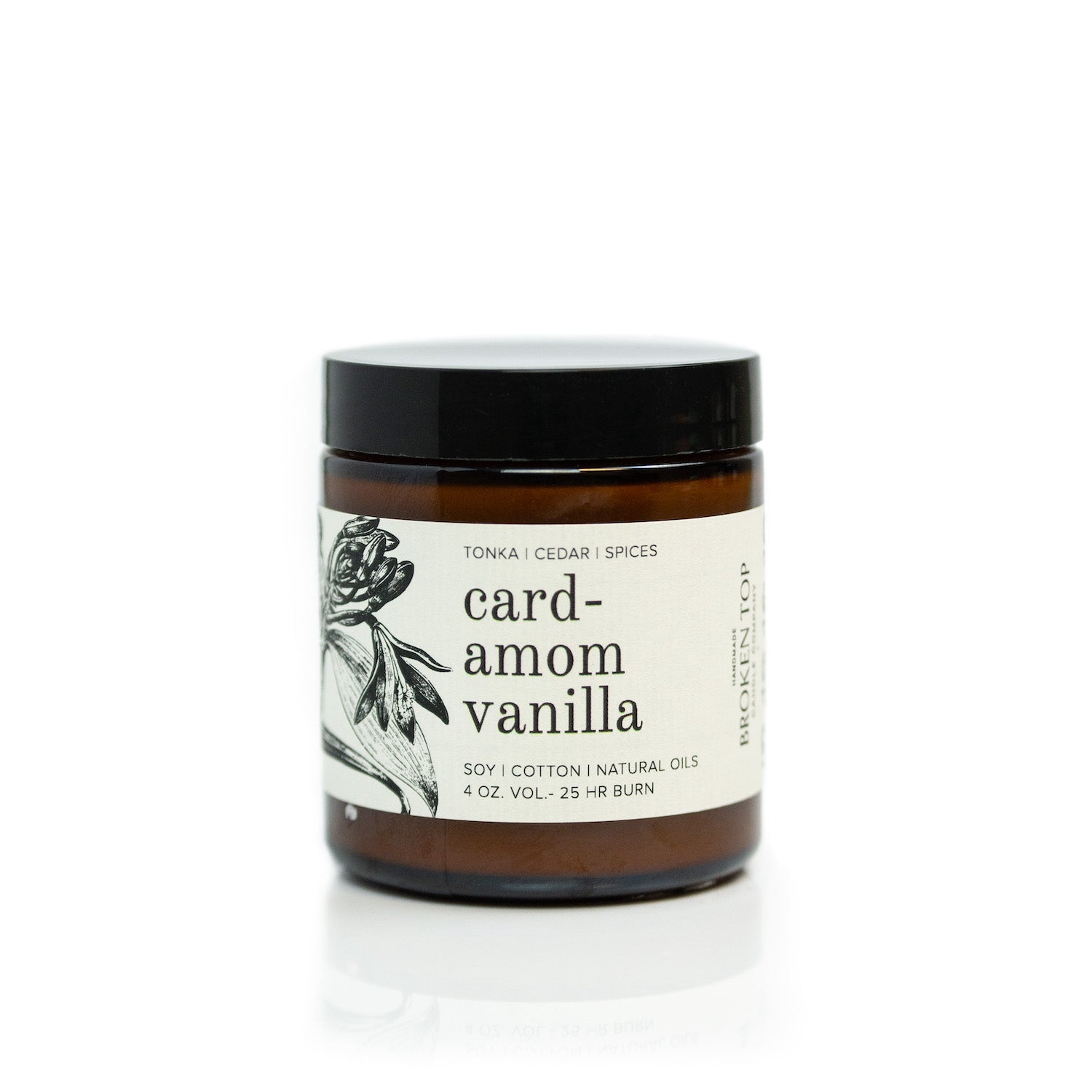 4oz Cardamom Vanilla Soy Candle on white background. 