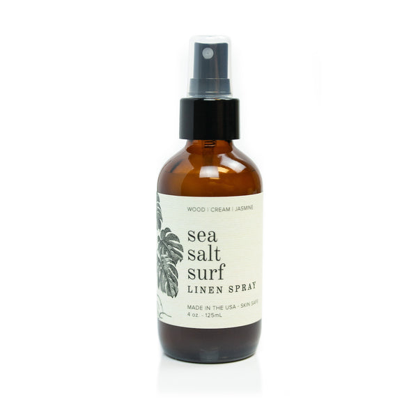 4oz Sea Salt Surf Linen Spray on white background.
