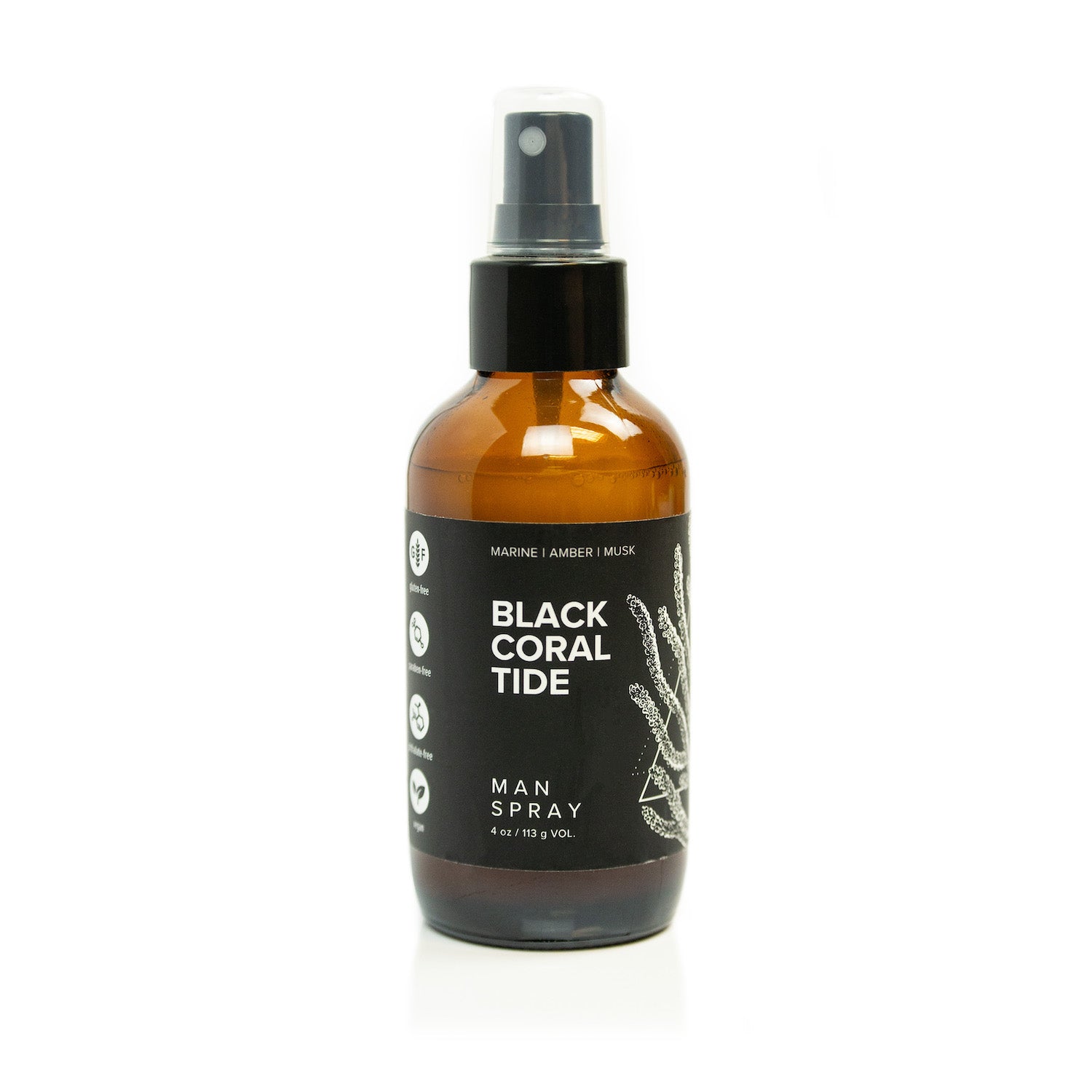 4oz Birch Charcoal Man Spray on white background.