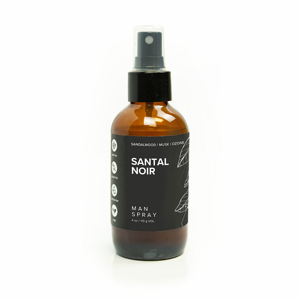 4oz Santal Noir Man Spray on white background.