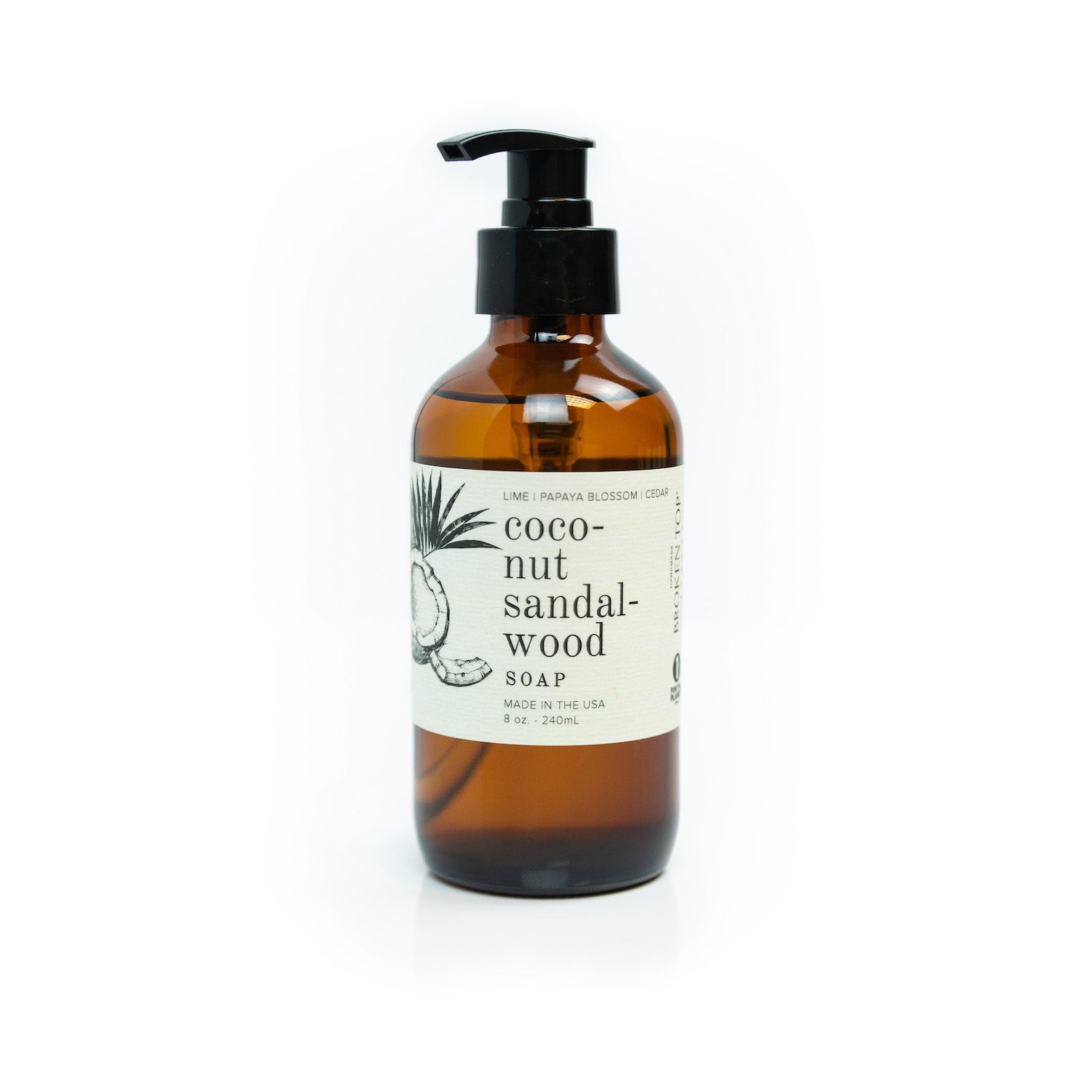 8oz Coconut Sandalwood Liquid Soap on white background.