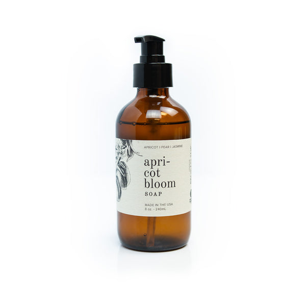8oz Apricot Bloom Liquid Soap on white background. 